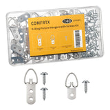 COMFRTX (2 Sizes, 140PCS) D-Ring Picture Hangers with Screws Kit - 40 Single Hole & 20 Double Hole Hangers with 80 Screws | Heav