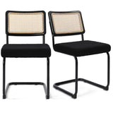 KROFEM Modern Cesca Cane Dining Chairs, Set of 2, Handwoven Rattan Cane Back, Chrome Base, Upholstered Boucle Seat, Ideal for Ki
