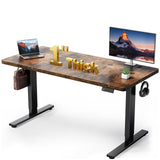 DeskShow 1 Inch Thick Tabletop Electric Standing Desk Adjustable - 60x28 Inch Sit Stand Desk, Double Beam Frame, 3 Memory Height