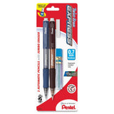 Pentel TwistErase Express Automatic Pencil with Lead and Eraser, 0.7mm, Assorted Barrels, 2 Pack (QE417LEBP2)