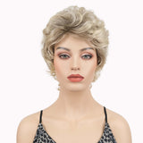 Lydell 6 Short Curly Wavy Wigs Synthetic Full Hair Classic Style(R10/26 Blonde Mixed Dark Root)