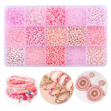 15 Color Glass Seed Tube Bugle Beads Bracelet Jewelry Making Kit,Pink