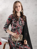Anni Designer Women'S Rayon Blend Straight Printed Kurta With Pant & Dupatta (Sunsari Black_Xl_Black_X-Large),Black,XL,,,