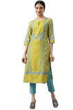 W for Woman Green Placement Print Embellished Kurta
