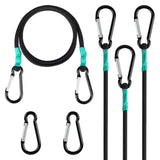 Small Bungee Cord with Hooks 12 inch Black Heavy Duty, Carabiners Style, 4-Piece,5/16 inch Diameter Cord