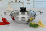 Sumeet Cook Smart TriPly Stainless Steel Induction Base Deep Kadai with Glass Lid 1.7 LTR 20Cm, Pack of 1, Silver