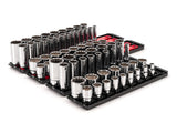 TEKTON 1/2 Inch Drive 12-Point Socket Set with Rails and Trays, 78-Piece (3/8-1-5/16 in., 10-32 mm) | SHD92216