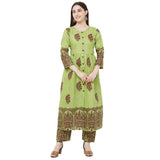 Gosriki Women'S Green Color Cotton Block Printed Kurta With Palazzo Pant Set(Lagan-Green-Xxl),Green,2,B0837WZ1LZ