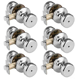STARPY Black Door Knobs, Pismo Door Knob with Lock, Privacy Door Handles Interior for Bath & Bed (Privacy, Bright Chrome, 6)