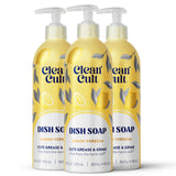 Cleancult - Lemon Verbena - Liquid Dish Soap - Refillable Aluminum Bottle - Dish Soap that Cuts Grease & Grime - 16 oz - 3 Pack