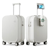 mixi Carry On Luggage with Cup Phone Holder Hard Shell Rolling Travel Suitcase with Spinner Wheels,20 Inch Smoke White