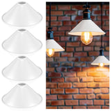 Retisee 4 Pcs 8.7''x2.4'' Industrial Iron Lamp Shade, Cone Shade Industrial Vintage Metal Bulb Guard E26 Base White Pendant Ligh