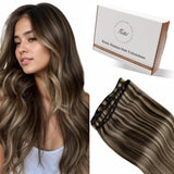 Hetto Sew in Hair Extensions Real Human Hair Balayage Brown Weft Hair Extensions Human Hair Caramel Blonde Human Hair Sew in Hum