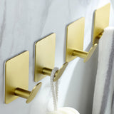 DELITON Gold Towel Hooks- 4 Pack Adhesive Hook for Coat Robe Clothes Stick on Bathroom Wall Brushed Gold Finish Heavy Duty, Stai