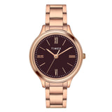 Timex Analog Watch For Women With Burgundy Round Dial & Rose Gold Stainless Steel Bracelet Band Water Resistant Women'S Wrist Wa