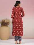 Gosriki Women'S Rayon Blend Straight Printed Kurta With Pant (Pammu Red-Gs_Xl_Red_X-Large),Red,,B0CYGM6V7K
