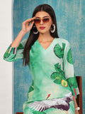 Anni Designer Women'S Cotton Blend Straight Printed Kurta With Palazzo (Swans See Green-Nw_S_See Green_Small),See Green,S,,,