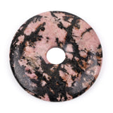 GEM-Inside 50mm Black Pink Rhodonite Jasper Stone Circle Donuts Beads for Pendant Jewelry Making Power Energy Chakra Massage Gua