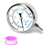 MEANLIN MEASURE 0~15Psi Liquid Filled Pressure Gauge Stainless Steel with 316 Stainless Steel Joint 1/4 NPT 2.5 FACE DIAL for Wa
