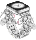 Silver Bracelet Band with Cute Charm Compatible for Apple Watch 38mm 40mm 41mm 42mm (S10) Women, Cuban Chain Strap for iWatch Se