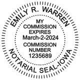 Round Notary Stamp for State of Iowa- Self Inking Stamp - Top Brand Unit with Bottom Locking Cover for Longer Lasting Stamp - 5