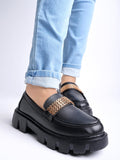 Shoetopia Smart Casual Chain Detailed Black Loafers For Women & Girls,Black,6,B0CBMQY7LL