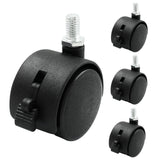 Suiwotin 4pcs 1.5 Inch Swivel Caster Wheels, Black Nylon M8 Threaded Stem Caster Wheels with Brake, Heavy Duty Swivel Stem Caste