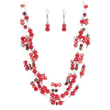 Layered Chunky Statement Necklace for Women Colorful Boho Beaded Necklaces and Earring Set Fashion Costume Jewelry for Women(Red