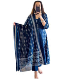 Anni Designer Women'S Rayon Viscose Printed Anarkali Kurta With Pant & Dupatta (Jarry Blue_S_Blue_Small),Blue,S