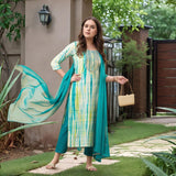Anni Designer Women'S Rayon Viscose Printed Straight Kurta With Pant & Dupatta (Tiedye Rama Green-Vks07_5Xl_Green_Xxxxx-Large),Green,5XL,,,