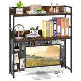 Giantex Desktop Bookshelf, 2-Tier Desk Hutch Dorm with Pegboard for up to 32 Computer Monitor, Industrial Countertop Storage Or