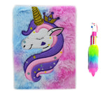 Asera (Unicorn Theme Combo Of 2) 1 Pc Stylish Unicorn Fur Diary (Size 21 * 15 Cm) And A Feather 6 In 1 Pen For Girls For Birthda