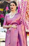 Pujia Mills Womens Kanjivaram Pure Banarasi Silk Saree Kanchipuram Saree (New Kumbhi Saree Purple)