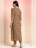 Anni Designer Women'S Rayon Viscose Straight Printed Kurta With Pant (Gukona Brown_S_Brown_Small),Brown,S,Rayon Viscose,Regular,