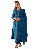 Libas Women'S Chanderi Silk Embroidered Kurta Set (49471 Teal