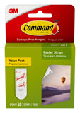 Command Poster Strips, Damage Free Hanging Poster Hangers, No Tools Wall Hanging, 60 White Adhesive Strips