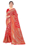 Pujia Mills womens kanjivaram pure banarasi silk saree kanchipuram saree (Red & Silver)