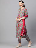 Anni Designer Women'S Pure Cotton Printed Straight Kurta Pant & Dupatta (Sunu Green_M_Multi_Medium),Multicolour,M,Cotton,Straight,Kurta with Pant & Dupatta