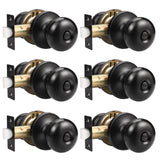 GOBEKOR 6 Pack Matte Black Door Knob Privacy Interior Door Knob with Lock Round Keyless Privacy Door Knobs for Bedroom Bathroom