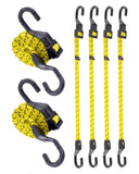 6 Pcs 48 Inch Flat Adjustable Bungee Cords with Hooks, 3X Faster to Adjust The Length, Lucky Straps Black/Yellow Heavy Duty Bung