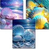 OFRKE Diamond Painting Kits for Adults,3 Pack Beach Shells Diamond Art for Beginners, Diamond Round 5D Full Drill Paint with Dia
