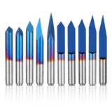 Genmitsu 10 Pcs 1/8'' Shank CNC Router Bits Set, Flat V-bit & Triangular V-bit, 20 /30 /45 /60 /90 Degree 0.1mm Tip, Nano Blue C