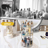 Asayuee 360° Rotating 3-Tier Makeup Organizer, Large Capacity Clear Cosmetic & Skincare Storage for Vanity or Bathroom