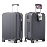 mixi Checked Luggage with Cup Phone Holder Hard Shell Rolling Travel Suitcase with Spinner Wheels,24 Inch Rock Grey