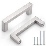 Probrico 20 Pack|Sqaure Kitchen Cabinet Pulls 3-1/2 inch Hole Center, Stainless Steel Furniture Cabinet Hardware, Brushed Nickel