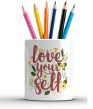 Houseward motivational Quotes Compartments ceramic Pen Stand for offices desk computer table design 73