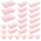 25 Pack Desk Drawer Organizer Set,Vanity and Desk Drawer Storage Bins,Clear Plastic Drawer Organizer Trays for Makeup,Office,Bat
