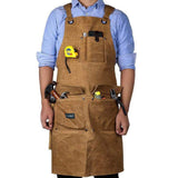 Waxed Canvas Shop Apron for Men & Women.Woodworking Aprons Heavy Duty Work Apron with Pockets. Big Bulk Tool Apron with Adjustab