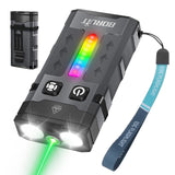 BORUIT EV20L LED Rechargeable Small EDC Flashlight with Green Beam,Pocket Keychain Flashlights with RGB Side Light,IP66 Waterpro
