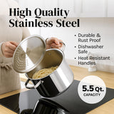 Stainless Steel Pasta Pot with Locking Strainer Lid - 5.5 Quart Large Capacity | Twist & Lock for Easy Drain & No Colander